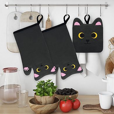 Cat Oven Mitt and Pot Holder Set
