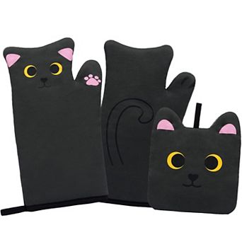 Cat Oven Mitt and Pot Holder Set