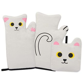 Cat Oven Mitt and Pot Holder Set