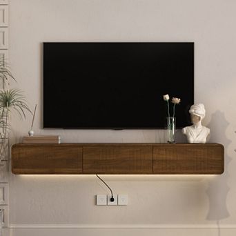 Trikiousd Floating Wall-Mounted TV Stand with 16-Color LEDs & 3 Drawers for 5565" TVs
