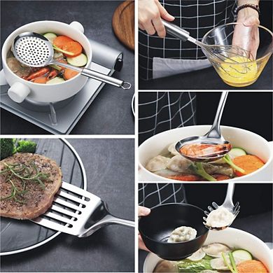 Zoulao 8-Piece Stainless Steel Cooking Utensil Set with Stand, Includes Turner, Ladle, Spoons.