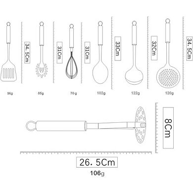 Zoulao 8-Piece Stainless Steel Cooking Utensil Set with Stand, Includes Turner, Ladle, Spoons.