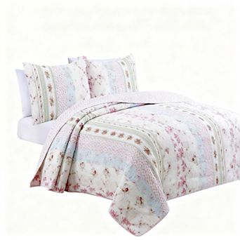 Cotton Patchwork Floral Reversible Bedspread