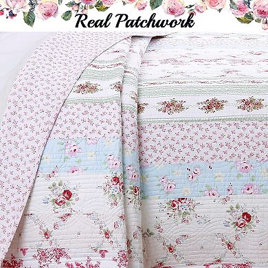 Cotton Patchwork Floral Reversible Bedspread