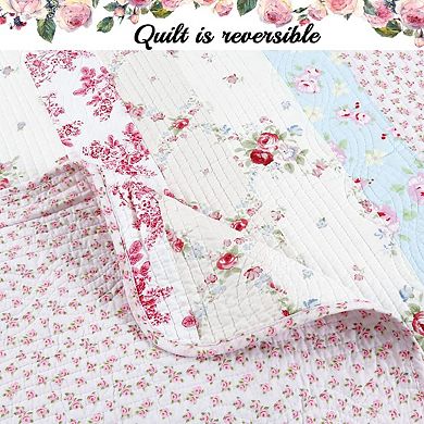 Cotton Patchwork Floral Reversible Bedspread