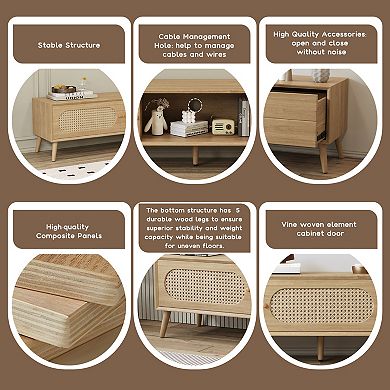 Trikiousd 70.8 Inch Boho TV Stand for 80 Inch TVs with Rattan-like Design, Drawer & Storage Cabinets