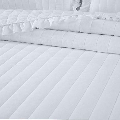 3-piece bedspread set with double-layer hemmed ruffles