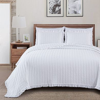 3-piece bedspread set with double-layer hemmed ruffles
