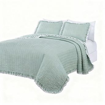 3 pc bedspread set with double-layer hemmed ruffles