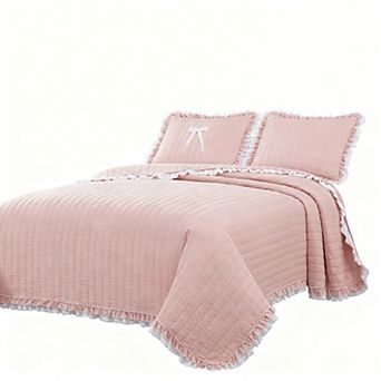 3 pc bedspread set with double-layer hemmed ruffles