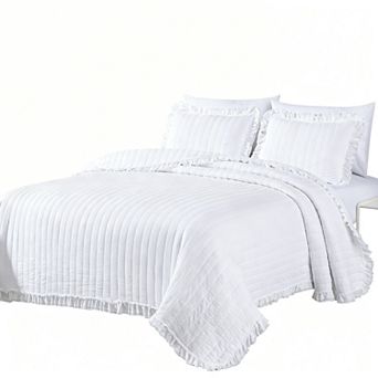 3 pc bedspread set with double-layer hemmed ruffles