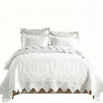 Extra-large floral embossed bedspread set, double-sided use