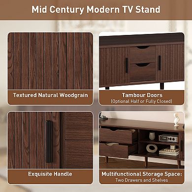 Trikiousd 70" TV Stand for TVs up to 80", Tambour Doors Storage Media Console with Power Outlet