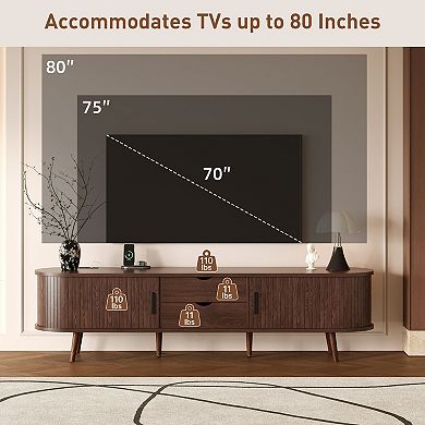 Trikiousd 70" TV Stand for TVs up to 80", Tambour Doors Storage Media Console with Power Outlet