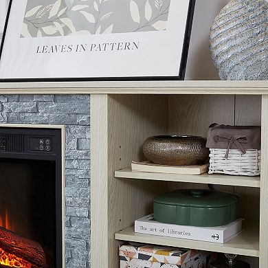 Trikiousd Large Faux Stone TV Stand with 23" Fireplace for TVs Up to 75"