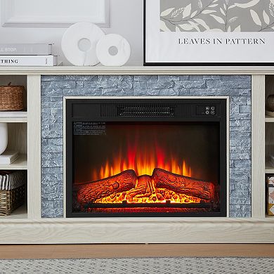 Trikiousd Large Faux Stone TV Stand with 23" Fireplace for TVs Up to 75"