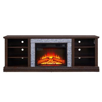 Trikiousd Large Faux Stone TV Stand with 23" Fireplace for TVs Up to 75"