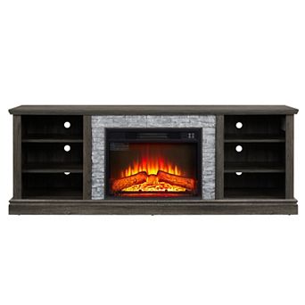 Trikiousd Large Faux Stone TV Stand with 23" Fireplace for TVs Up to 75"