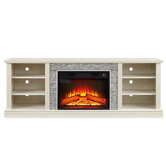 Trikiousd Large Faux Stone TV Stand with 23" Fireplace for TVs Up to 75"