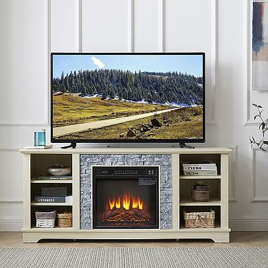 Trikiousd Mantel Electric Fireplace TV Stand with 18" Insert and Storage for TVs Up to 65"