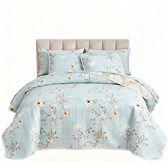 Floral Reversible Bedspread Set