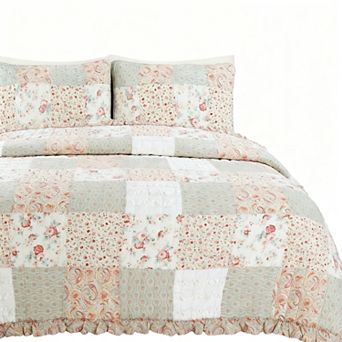 Cotton Patchwork Floral Reversible Bedspread Bedding Set