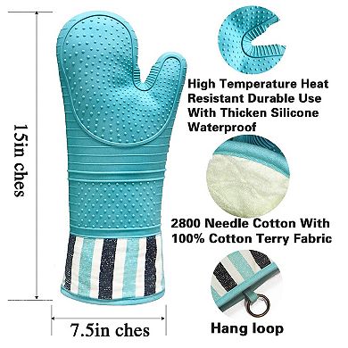 Heat-resistant 550°F silicone oven gloves, extra long