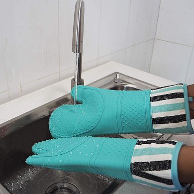 Heat-resistant 550°F silicone oven gloves, extra long
