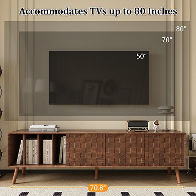 Trikiousd 70.8" TV Stand for 70/75/80 Inch TVs with Lattice Pattern Storge Cabinets Cable Management