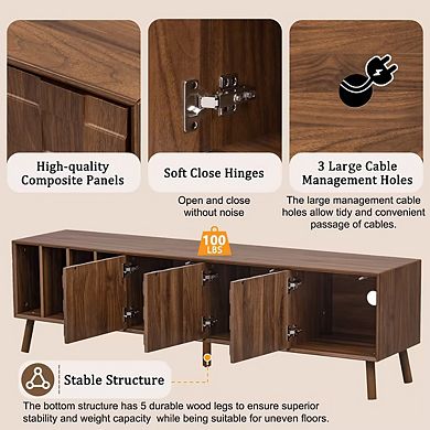 Trikiousd 70.8" TV Stand for 70/75/80 Inch TVs with Lattice Pattern Storge Cabinets Cable Management