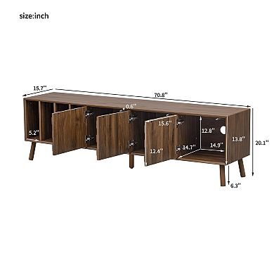 Trikiousd 70.8" TV Stand for 70/75/80 Inch TVs with Lattice Pattern Storge Cabinets Cable Management