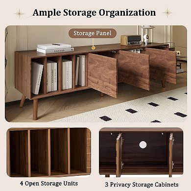 Trikiousd 70.8" TV Stand for 70/75/80 Inch TVs with Lattice Pattern Storge Cabinets Cable Management