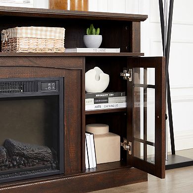 Trikiousd Fireplace TV Stand with Remote & Glass Doors for TVs Up to 65"