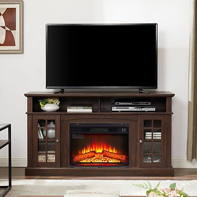 Trikiousd Fireplace TV Stand with Remote & Glass Doors for TVs Up to 65"