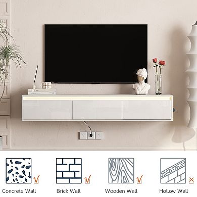 Trikiousd Floating TV Stand with LED Lights and Power Outlet, Wall-Mounted TV Cabinet