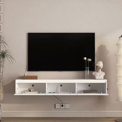 Trikiousd Floating TV Stand with LED Lights and Power Outlet, Wall-Mounted TV Cabinet