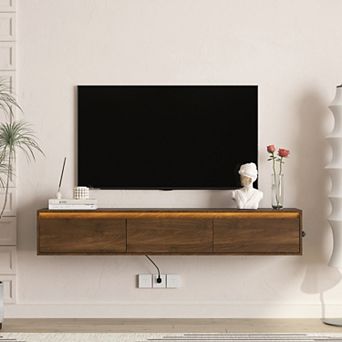 Trikiousd Floating TV Stand with LED Lights and Power Outlet, Wall-Mounted TV Cabinet
