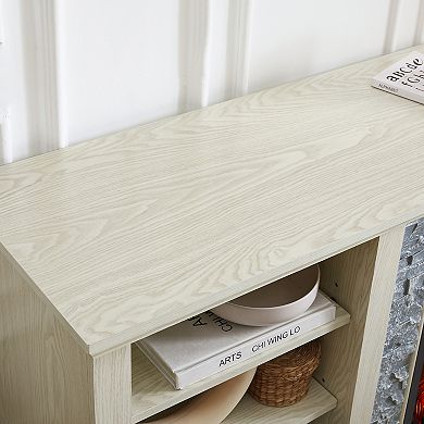 Trikiousd Mantel Stone TV Stand with Faux Stacked Stone and Open Storage for TVs Up to 65"