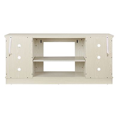 Trikiousd Mantel Stone TV Stand with Faux Stacked Stone and Open Storage for TVs Up to 65"
