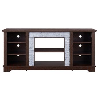 Trikiousd Mantel Stone TV Stand with Faux Stacked Stone and Open Storage for TVs Up to 65"