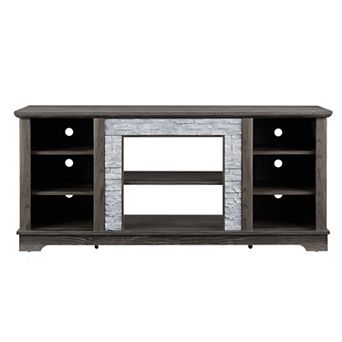 Trikiousd Mantel Stone TV Stand with Faux Stacked Stone and Open Storage for TVs Up to 65"