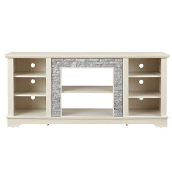 Trikiousd Mantel Stone TV Stand with Faux Stacked Stone and Open Storage for TVs Up to 65"