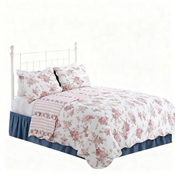 Floral Stripe Cotton Queen Bedspread