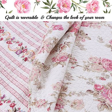Floral Stripe Cotton Queen Bedspread