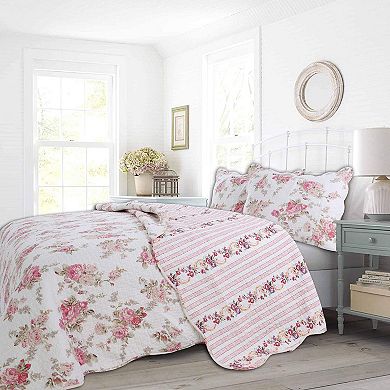 Floral Stripe Cotton Queen Bedspread