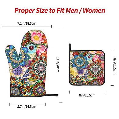 Floral Oven Mitt and Pot Holder Set Heat-Resistant Pads