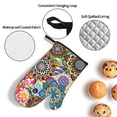 Floral Oven Mitt and Pot Holder Set Heat-Resistant Pads