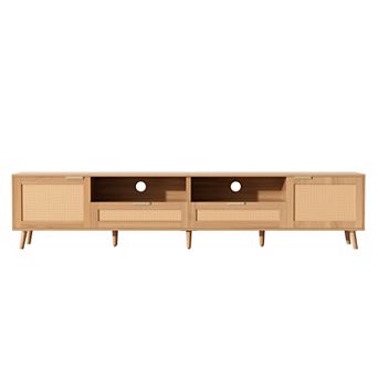 Trikiousd 86.6" Rattan TV Stand for TVs up to 90", Modern Farmhouse Media Console with Storage