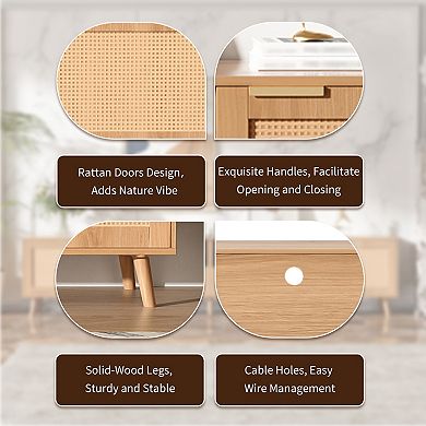 Trikiousd 86.6" Rattan TV Stand for TVs up to 90", Modern Farmhouse Media Console with Storage