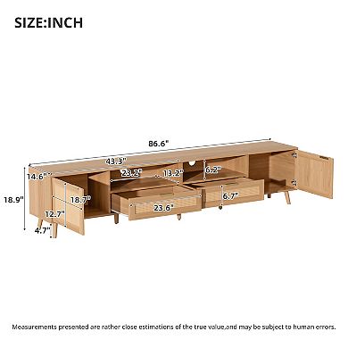 Trikiousd 86.6" Rattan TV Stand for TVs up to 90", Modern Farmhouse Media Console with Storage
